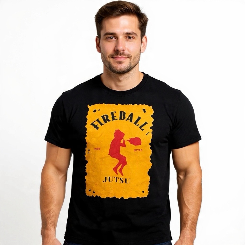 FUKU Fireball Whiskey Jutsu Graphic Tee Black Sz M Pop Culture Humor